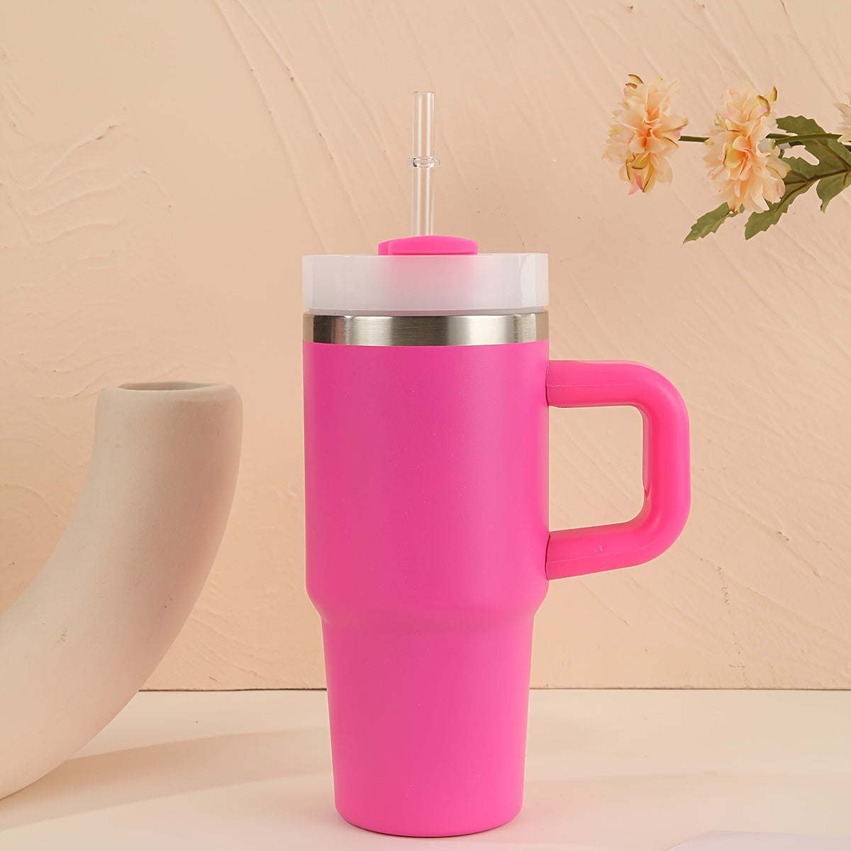 Stainless Steel Tumbler with Handle and Straw