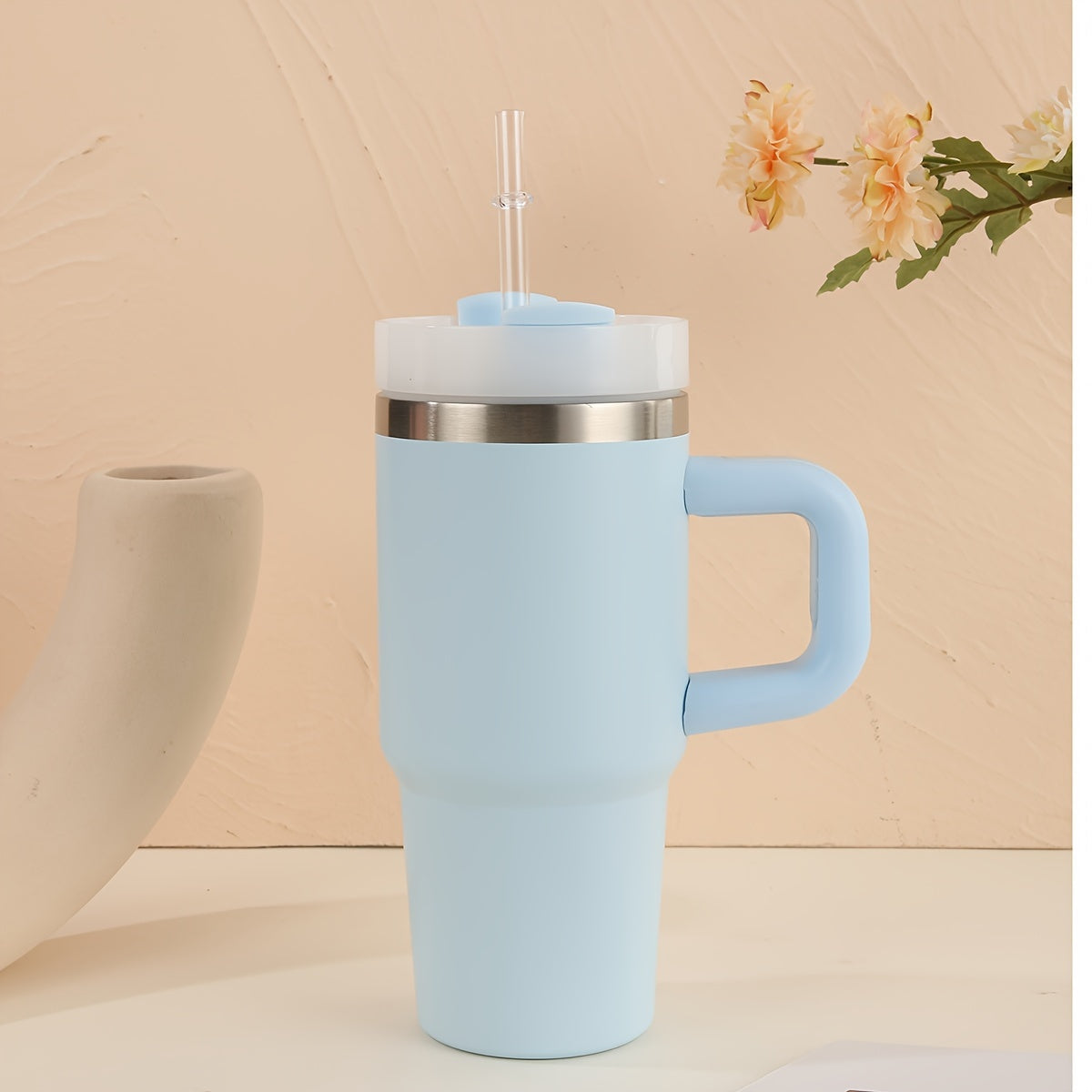 Stainless Steel Tumbler with Handle and Straw