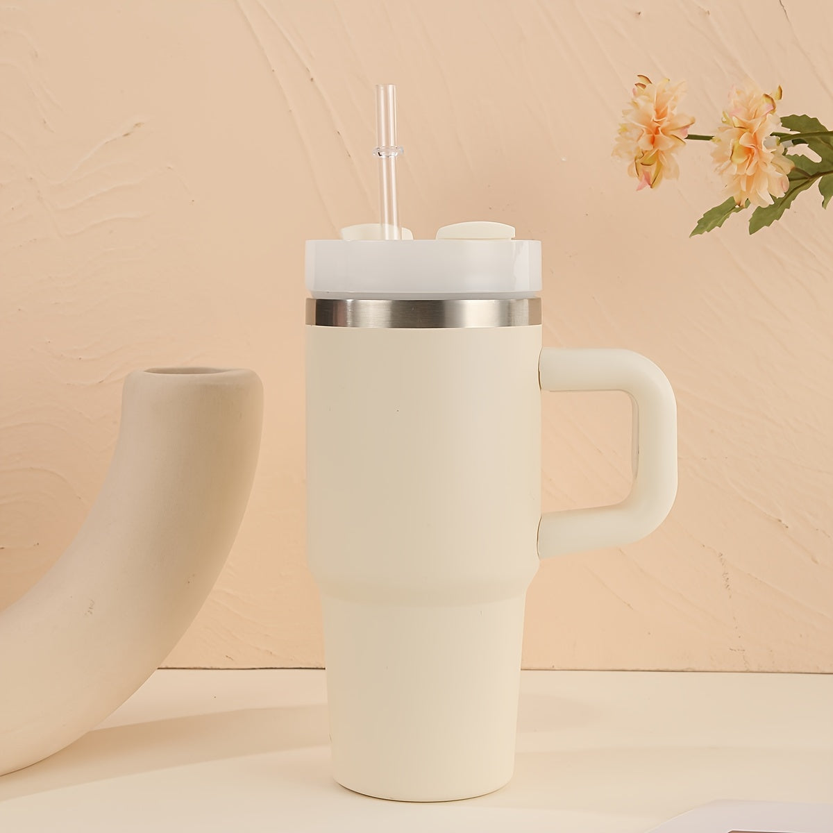 Stainless Steel Tumbler with Handle and Straw