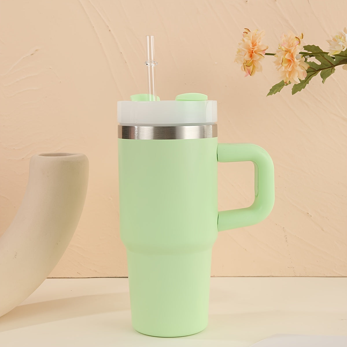 Stainless Steel Tumbler with Handle and Straw